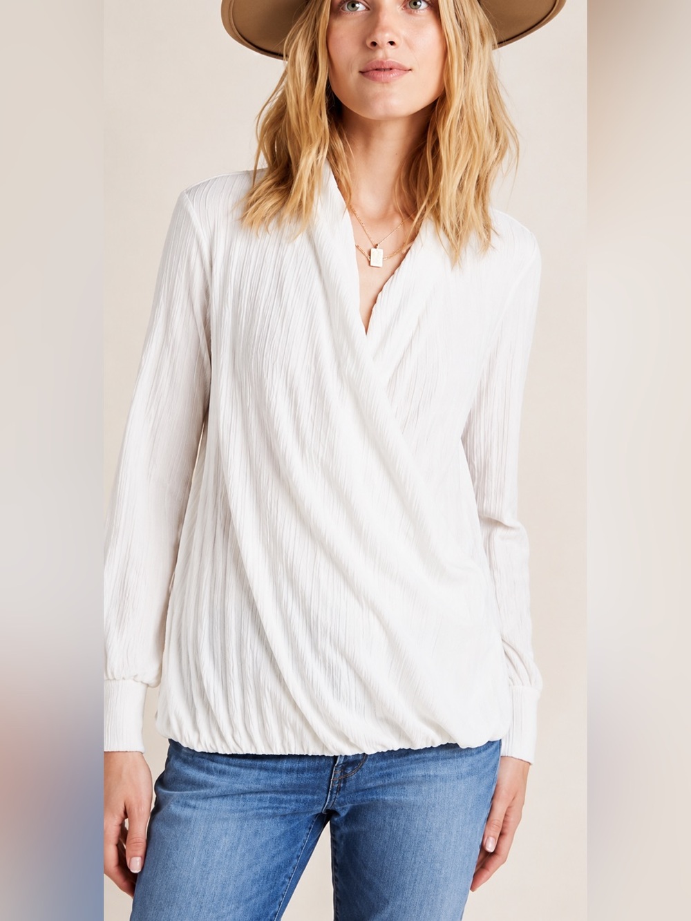 Maeve Rafaela cream faux wrap top, medium